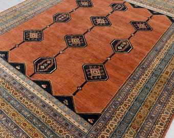 Alfombra clásica de estilo persa de alta calidad, color coral óxido, de alta densidad de nudos, anudada a mano en lana n.° 5539. Tamaño personalizado disponible.