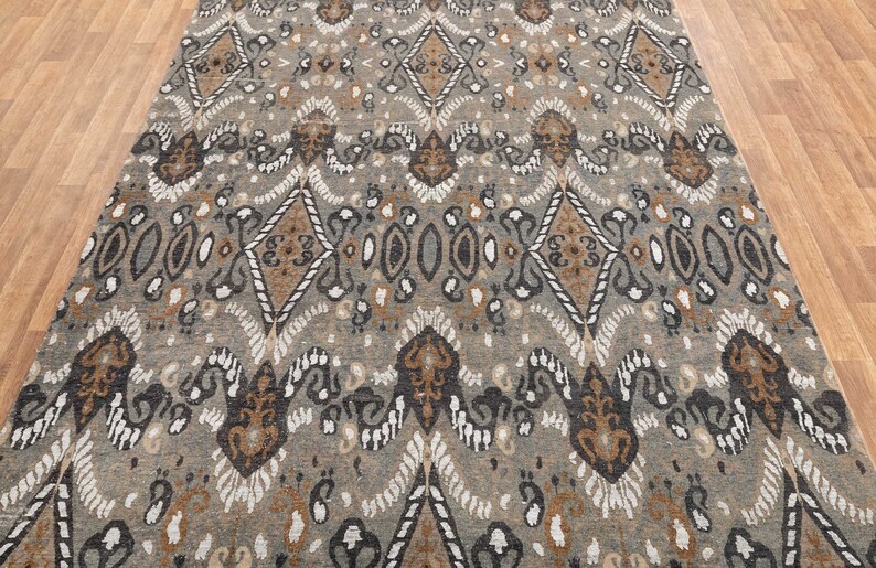 8x10 Area Rug Wool Ikat Low Pile Vintage Finish Rug #2678(242x300 Cms.) image 2