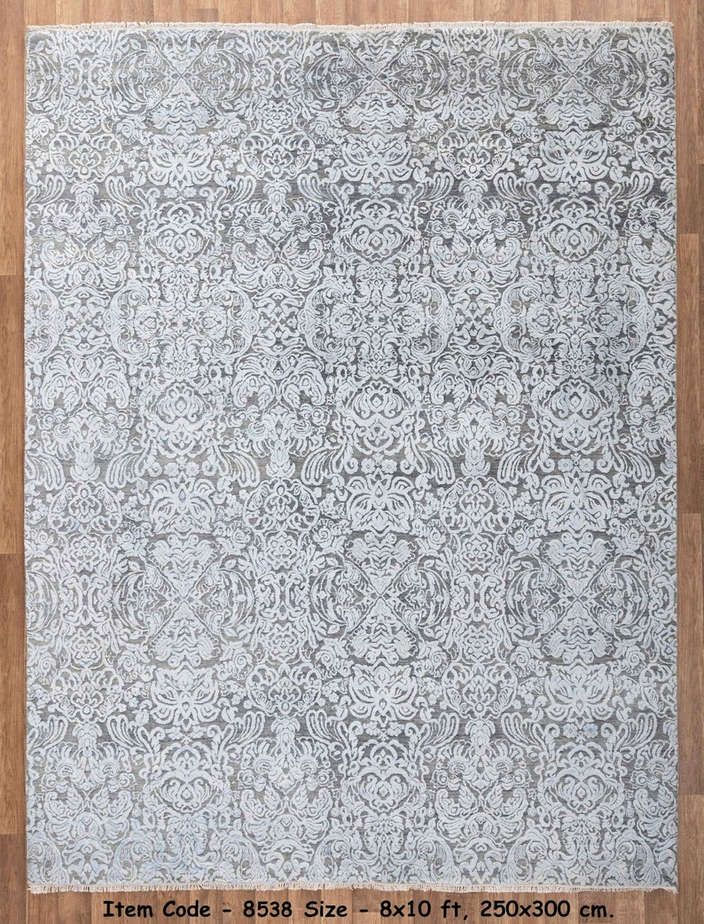 8x10 Rug Grey Silver Modern Deco Hand Knotted Grey Silver Carpet #8538 (242x300 Cms.) image 4