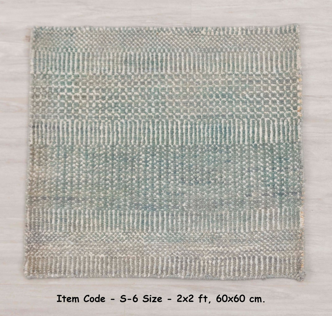 Small L.green Contemporary Modern Striped 2x2ft. Rug Wool & Silk Rug