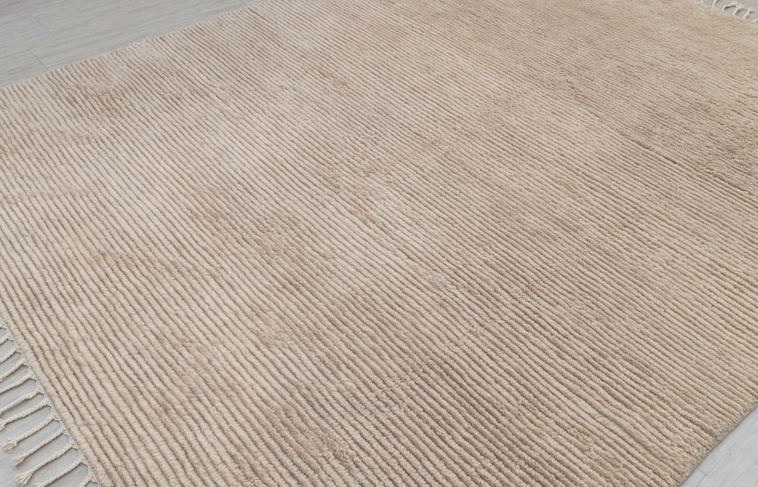 Mushroom Moroccan Ribbed Rug Beni Ourain Berber Shag Boho Hand Knotted ...