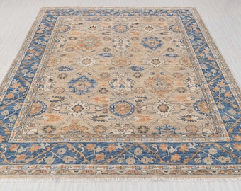 12x15 Beige Sand Blue Modern Oushak Hand Knotted Soft Wool Rug. G-12502