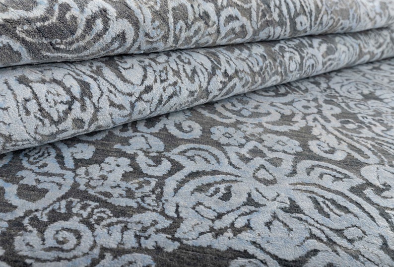 8x10 Rug Grey Silver Modern Deco Hand Knotted Grey Silver Carpet #8538 (242x300 Cms.) image 8
