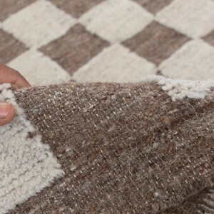 Ivory Brown Cheque Soft Wool Rug Moroccan Beni Ourain Hand Knotted Wool ...
