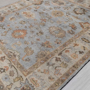 8x10 Blue Cream Distressed Vintage Look Oushak Sultanabad Hand Knotted Persian Retro Wool Rug,P-2742