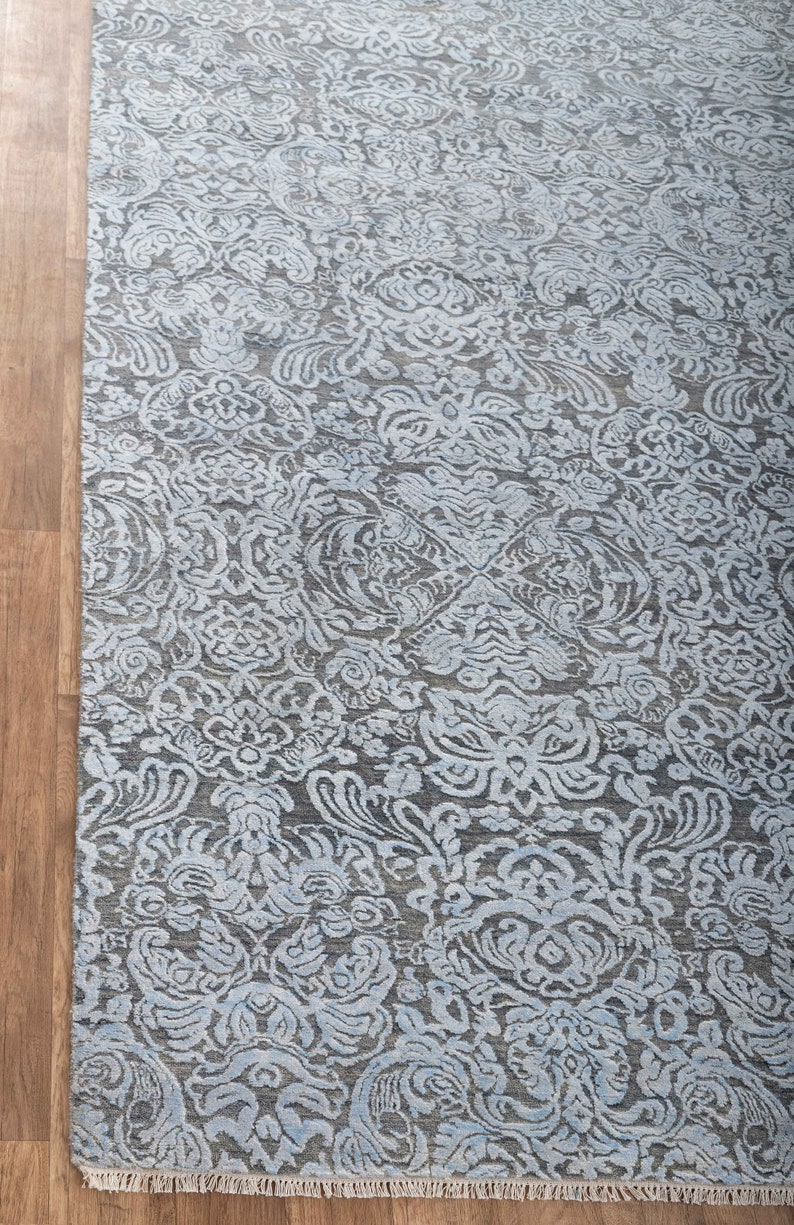 8x10 Rug Grey Silver Modern Deco Hand Knotted Grey Silver Carpet #8538 (242x300 Cms.) image 5