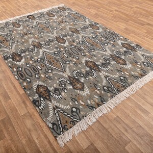 8x10 Area Rug Wool Ikat Low Pile Vintage Finish Rug #2678(242x300 Cms.) image 3