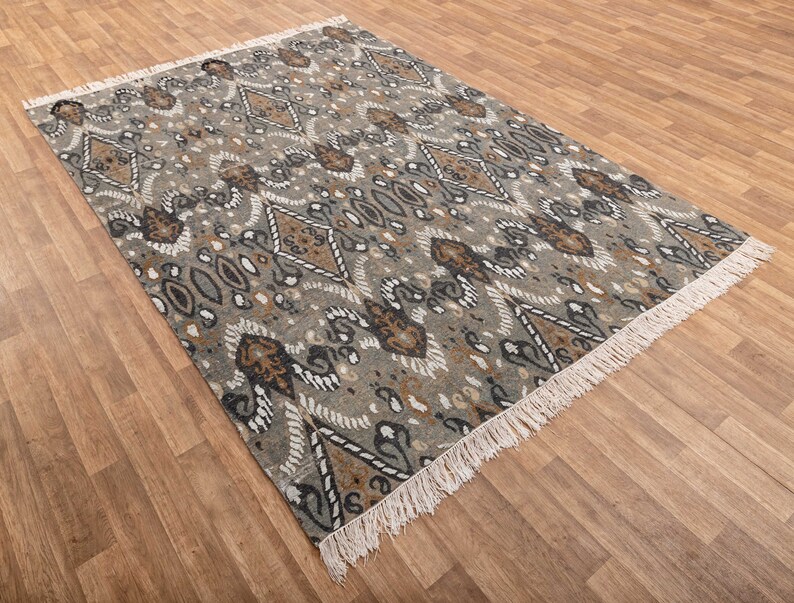 8x10 Area Rug Wool Ikat Low Pile Vintage Finish Rug #2678(242x300 Cms.) image 3