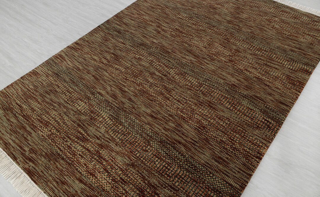 Sahvsna Rugs 5x7 Savannah Rug Beige, Brown Green Rug Stiped Style Handmade Wool Silk ...