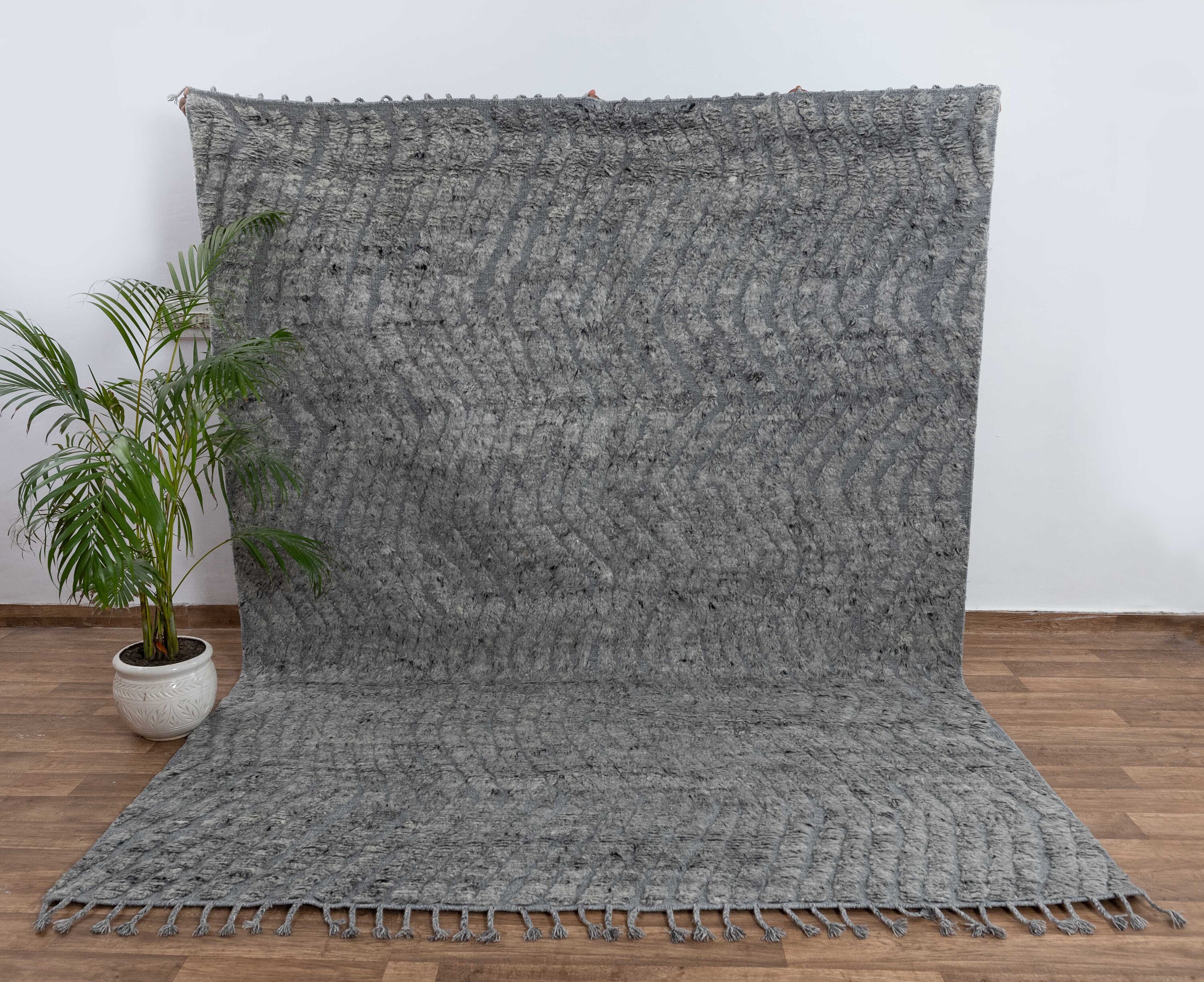 Gray Wool Rag Rug Grey Wool Shag Soft Hand Knotted Moroccan Boho Rug, Berber Beni Ourain ...