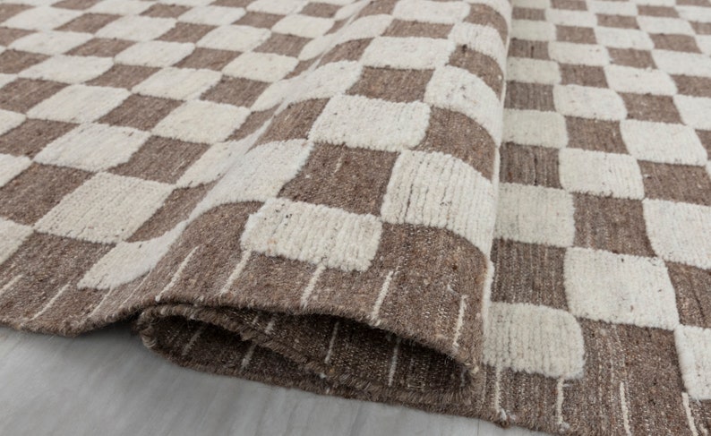 Ivory Brown Cheque Soft Wool Rug Moroccan Beni Ourain Hand - Etsy
