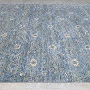 9x12 Blue Washed Look Oushak Khotan Inspired Soft Hand Knotted Rug,CUSTOMISE in any size. BC-14