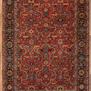 Retro Mahal  Classic High Quality Wool Area Rug, Color-Red/Navy...Multiple Sizes Available
