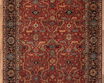 Alfombra clásica de lana de alta calidad Retro Mahal, color rojo/azul marino... Varios tamaños disponibles
