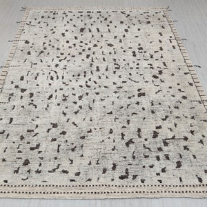9x12 Cream Brown Modern Distressted Moroccan Inspired Hand Knotted Wool Rug P-1821 (TRP-01)