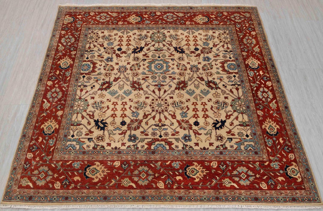 9x9 Square Rug Cream Persian Rust Plush Soft Feel Quality Wool Hand ...