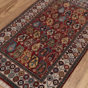 3x5 Red Tribal Senneh Hand Knotted Premium Wool Rug #1683