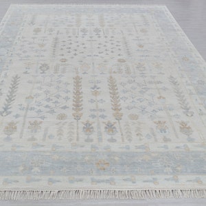 Soft Grey Pine Tree of Life Rug Modern Oushak Rug Premium Wool Hand ...