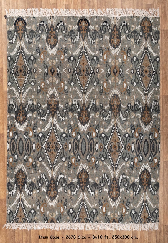8x10  Area Rug Wool Ikat Low Pile Vintage Finish Rug #2678(242x300 Cms.)