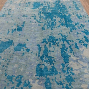 10x14 Area Rug Blue Modern Handmade Abstract Wool Area Rug #8049 (300x450 cms.)