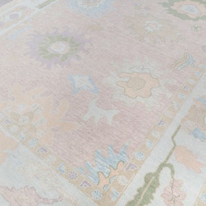 Light Pink Light Blue Muted Modern Oushak Rug Premium Wool Hand Knotted Turkish Inspired, #2345 Blossom CUSTOMIZE in any size..