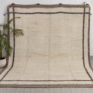 Ivory Grey Brown Moroccan Beni Ourain Berber Shag Boho Hand Knotted Wool Rug, CUSTOMIZE in any size-MRB-7