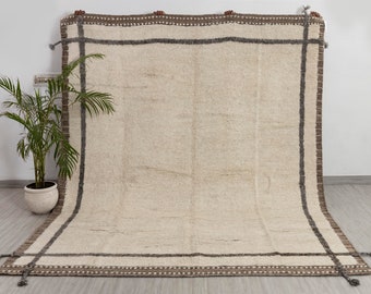Ivory Grey Brown Moroccan Beni Ourain Berber Shag Boho Hand Knotted Wool Rug, CUSTOMIZE in any size-MRB-7