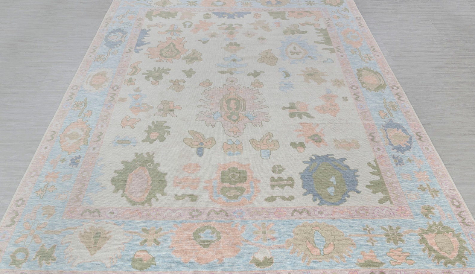 Cream Light Blue Premium Hand Knotted Modern Oushak Rug Premium Wool