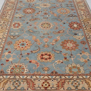 8x10 Blue Tan High Quality Hand Knotted Persian Inspired Hand Spun Wool Rug #3592