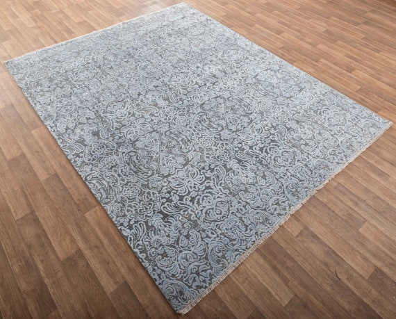 8x10 Rug Grey Silver  Modern Deco Hand Knotted Grey Silver Carpet #8538  (242x300 Cms.)