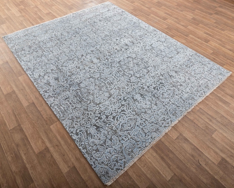 8x10 Rug Grey Silver Modern Deco Hand Knotted Grey Silver Carpet #8538 (242x300 Cms.) image 1