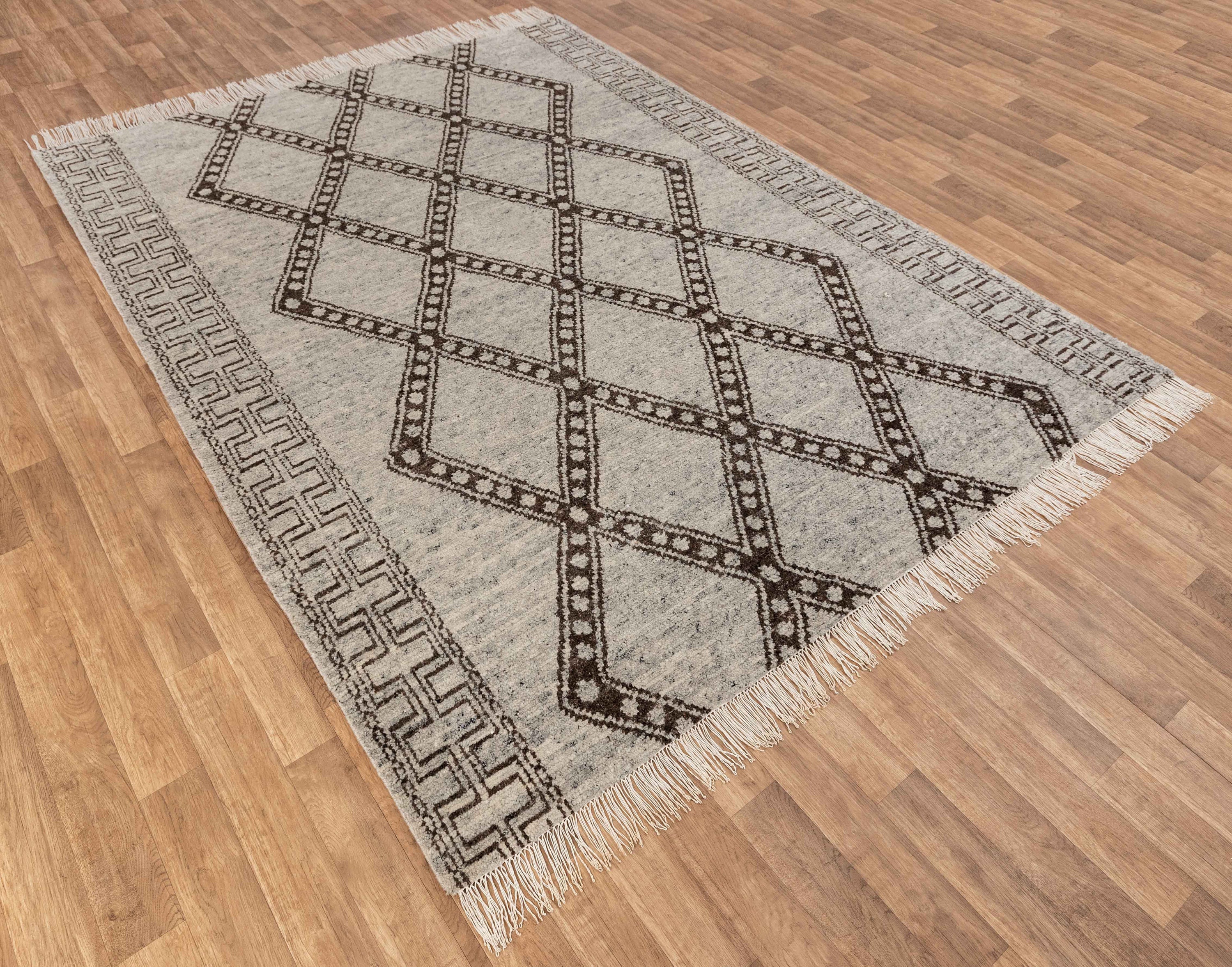 8x10 Grey Brown Moroccan Boho Wool Handmade Rug No Wool Etsy