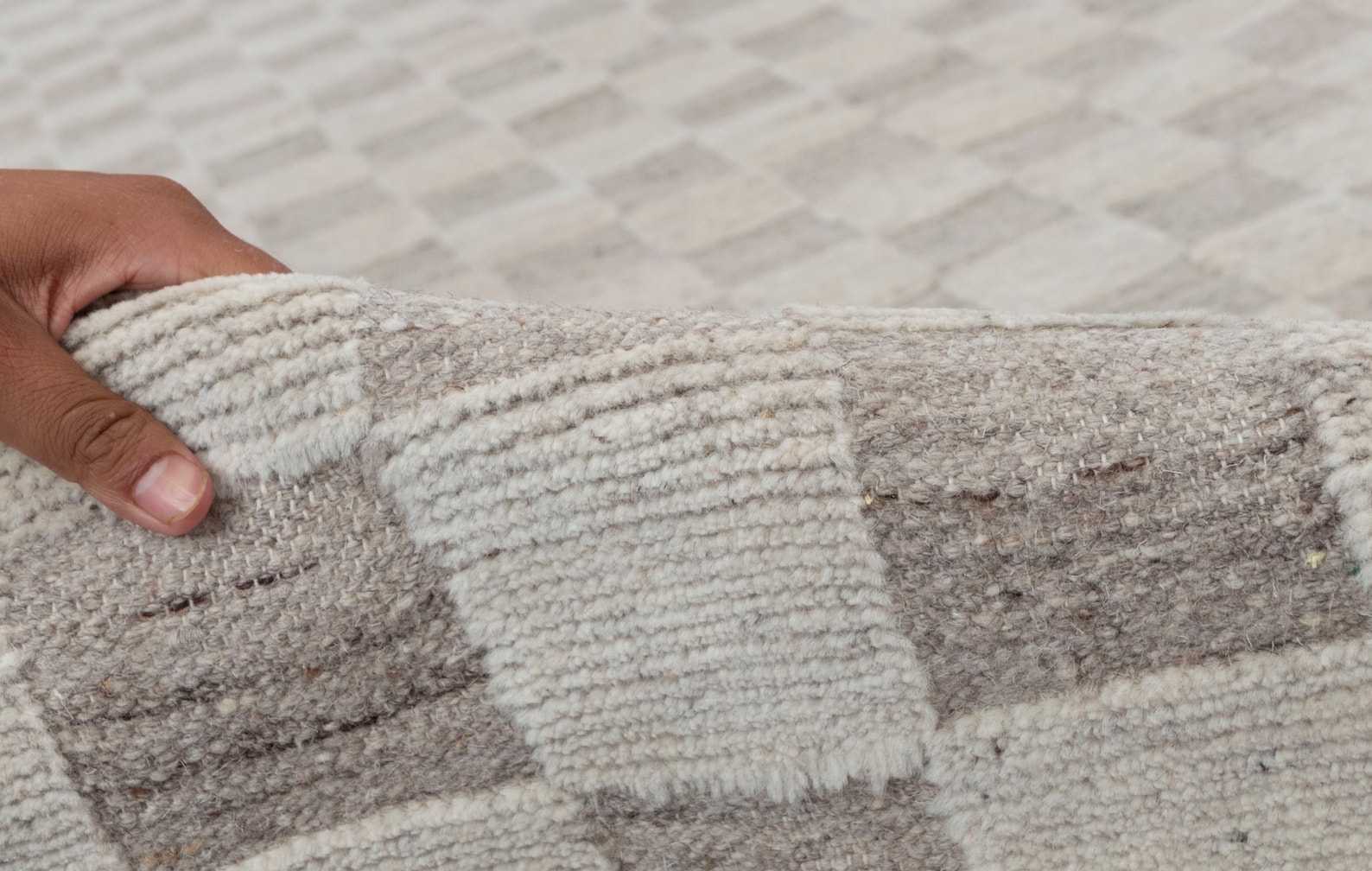 Grey Cream Cheque Soft Wool Rug Moroccan Beni Ourain Hand - Etsy