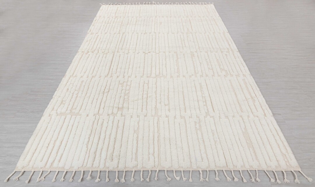 White Soft Wool Rug Moroccan Beni Ourain Hand Knotted WoolPhilippines