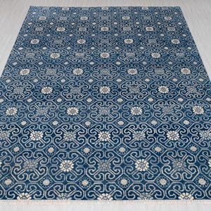 9x12 Blue Modern Oushak Anatolian Khotan Inspired Soft Hand Knotted Rug,CUSTOMISE in any size. BC-15