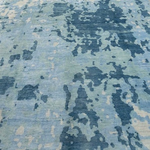 10x14 Abstract Blue Modern Handmade Abstract Wool Area Rug #8037(300x450 cms.)