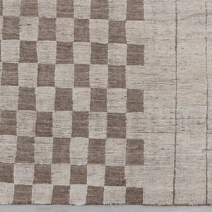 Brown Cream Cheque Soft Wool Rug Moroccan Beni Ourain Hand Knotted Wool ...