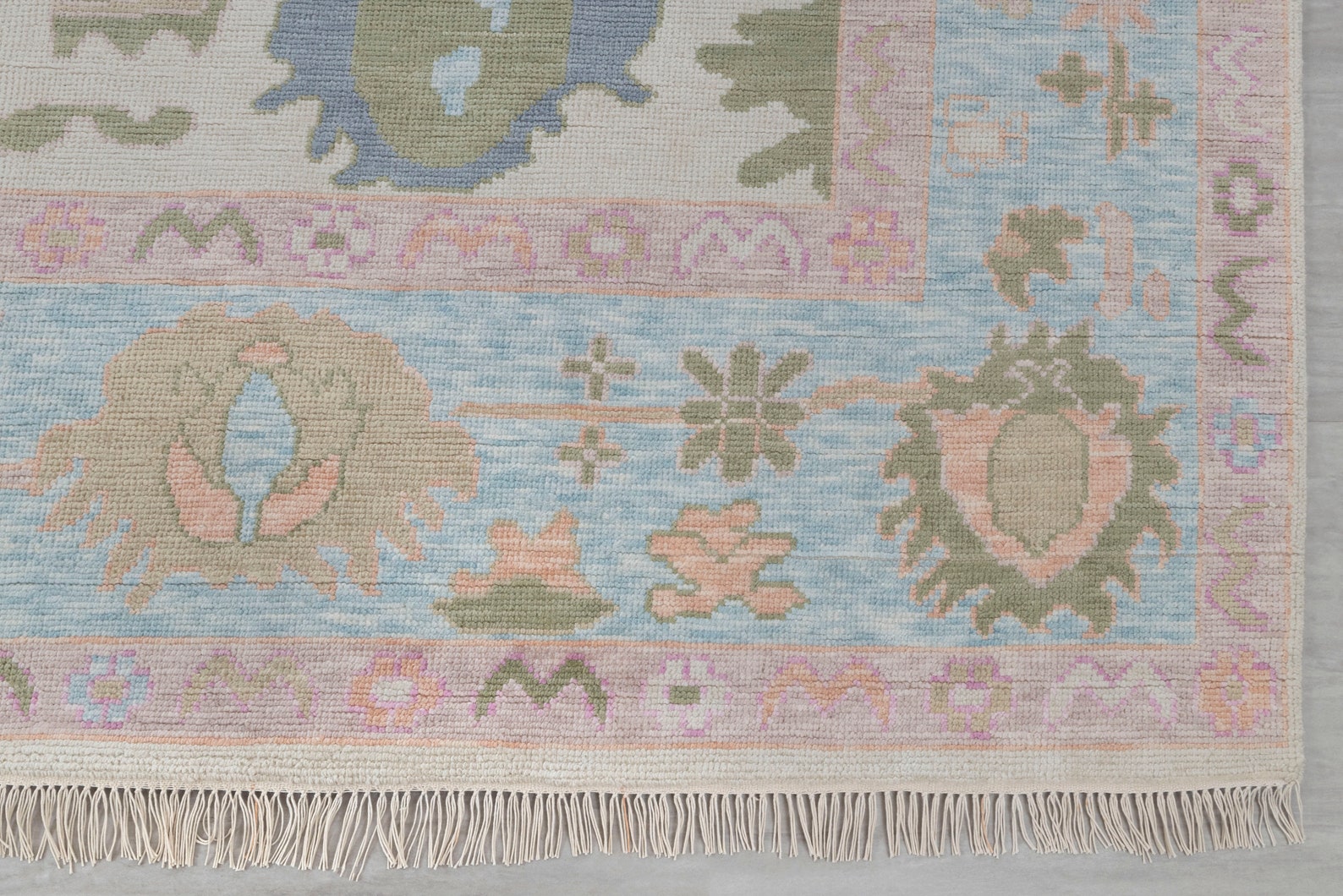 Cream Light Blue Premium Hand Knotted Modern Oushak Rug Premium Wool