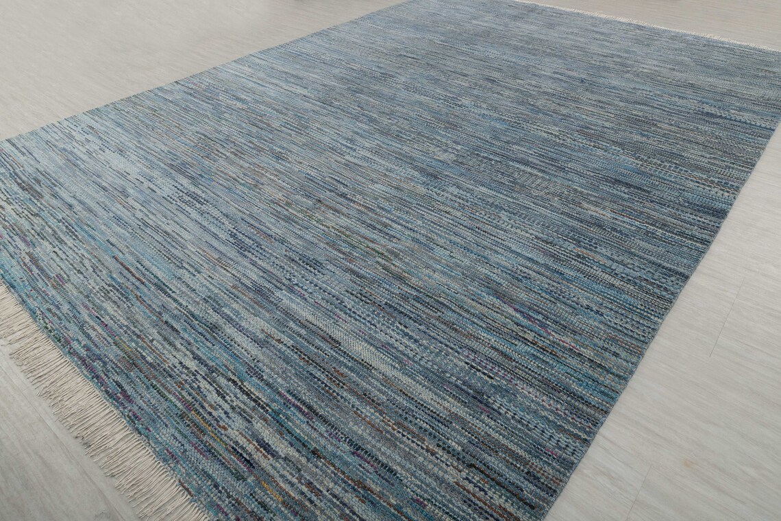 10x14 Area Rug Striped Handmade Modern Rug Wool & Silk Rugs Etsy