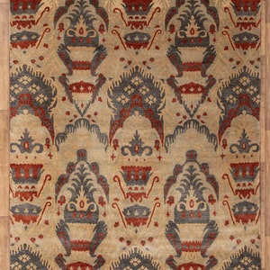 8x10 Rug Modern Design Wool Handmade Ikat Design, Uzbek Textiles Inspire Decor #908 (242x300 Cms.)
