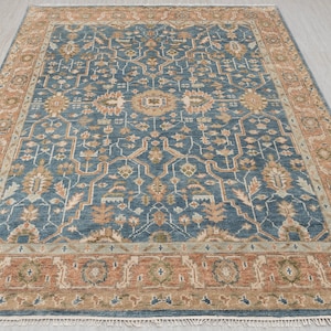 Blue Rust High Quality Hand Knotted Persian Inspired Hand Spun Wool Rug P-1883