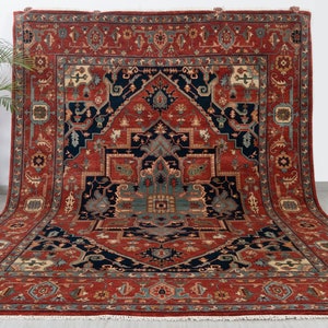 Tapis classique persan Serapi Mahal rouge marine noué à la main 100 % laine, Rug-Se-40 livraison gratuite !