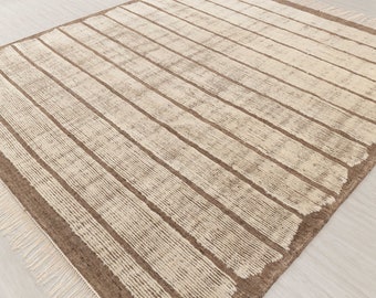 Ivory Brown Wool Bohemian Moroccan Beni Ourain Handmade Soft Pile, No Wool Shedding...#MRC-14 17626