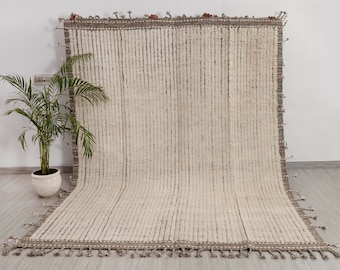 Ivory Grey Wool Rug Moroccan Beni Ourain Berber Hand Knotted Wool Rug, CUSTOMIZE in any size-MRB-4
