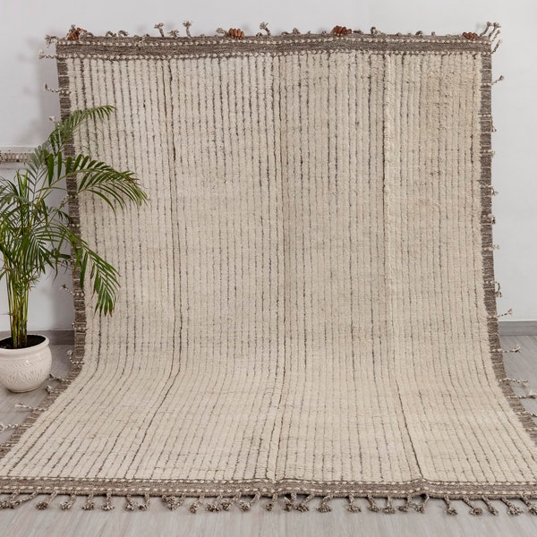 Ivory Grey Wool Rug Moroccan Beni Ourain Berber Hand Knotted Wool Rug, CUSTOMIZE in any size-MRB-4