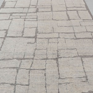 Cream Grey Distressed Vintage Look Wool Bohemian Handknotted Moroccan 100% WOOL Rug !!Free Shipping!! MRC-17 1064 - 20559