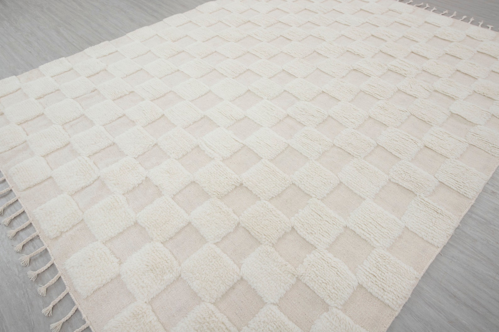 Ivory White Cheque Soft Wool Rug Moroccan Beni Ourain Hand - Etsy