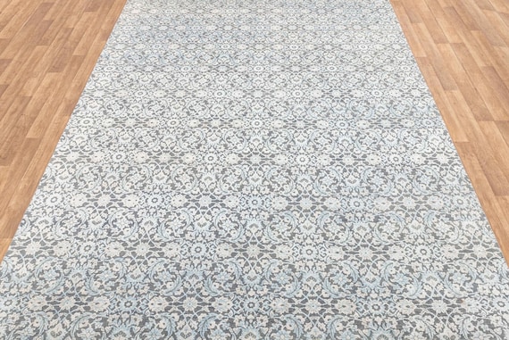 9x12 Rug Silver Grey  Modern Floral Pattern Design Rug  Handmade Rug #7610 (275x365 Cms.) Free Shipping!!