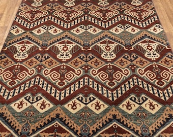 Dywan indyjski 6X9 w nowoczesnym stylu Ikat, ręcznie robiony dywan wełniany nr 2620 (180x275 cm). Darmowa wysyłka!!