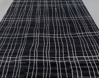 9x12 Moroccan Inspired Black White Beni Ourain Style Boho Hand Knotted Wool Rug, # Free Shipping 3538